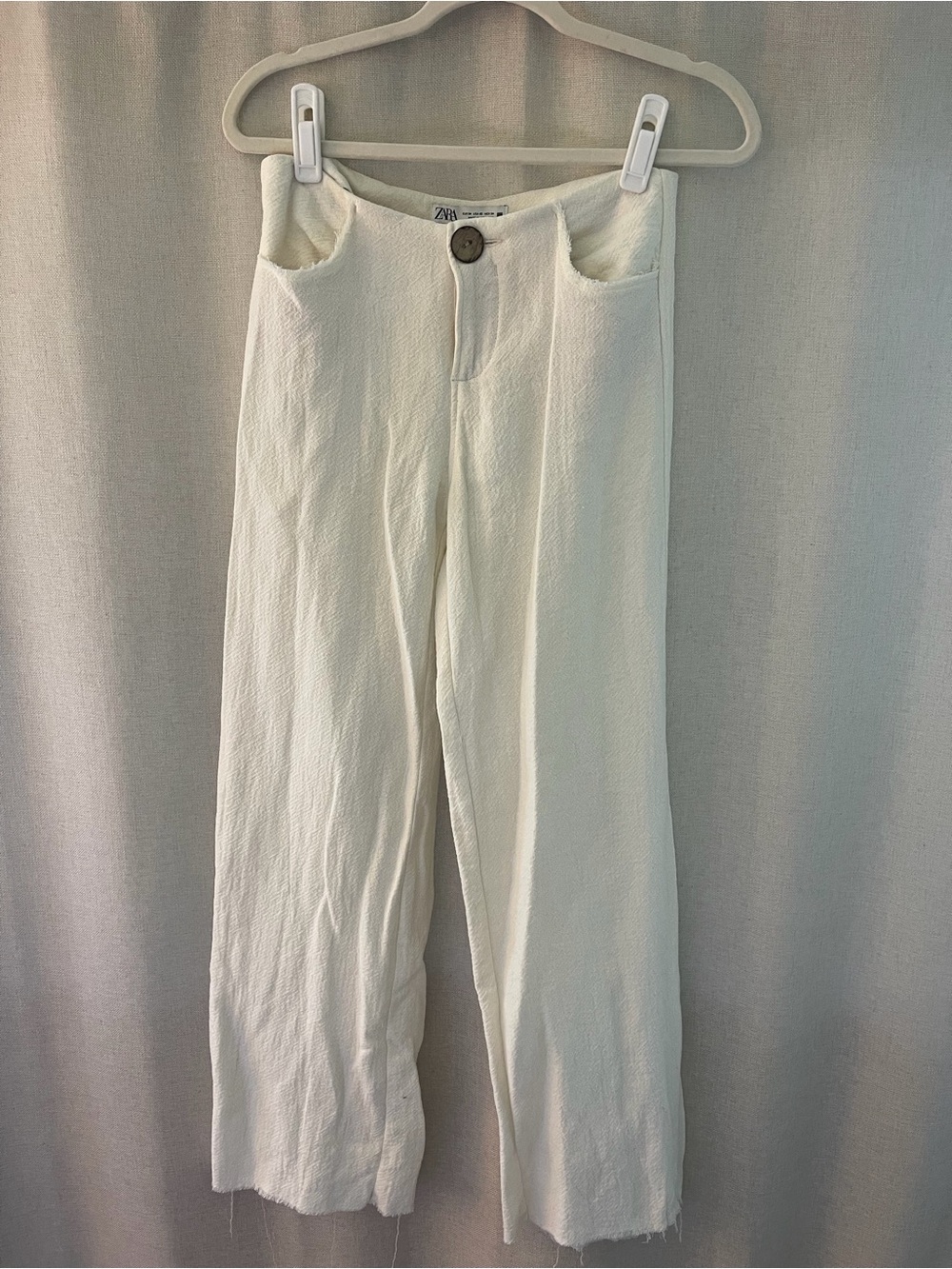 Zara Cream Wide-Leg Textured Chinos